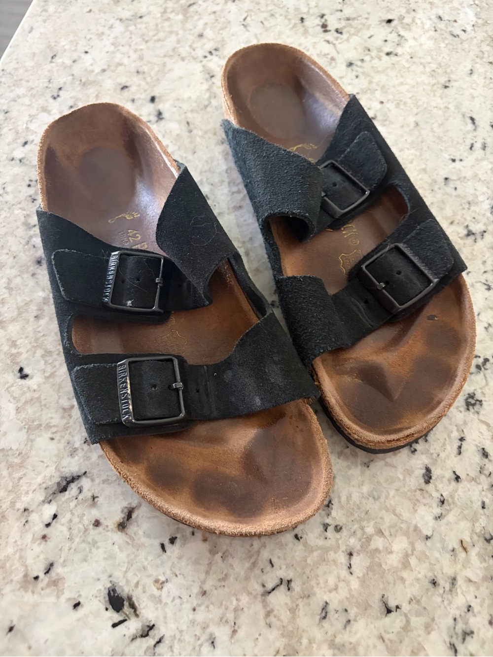 Birkenstock Black Suede Two-Strap Sandals 42